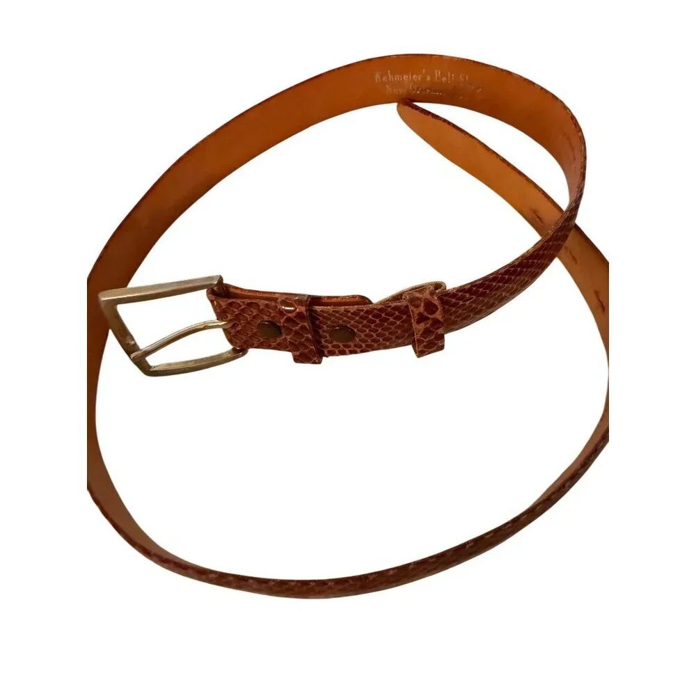 Vintage Unisex Size 30 Brown Genuine Anaconda Rawhide Lined Snake Belt